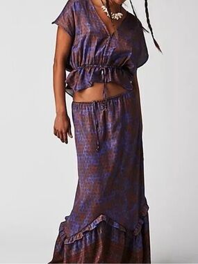 Free People Dusky Purple & Rust Maxi Dress